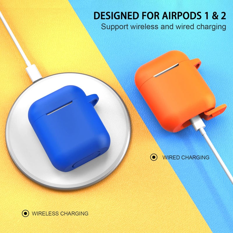 ATUAT Compatible with AirPods Case Cover, Full Protective Silicone Skin Dust-Proof Designed for Apple AirPods 1st 2nd Generation with Keychain, Front LED Visible, Bright Orange - Image 4